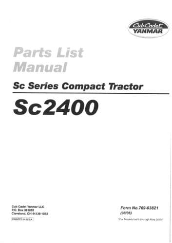 Yanmar Cub Cadet Compact Tractor SC2400 Parts Manual