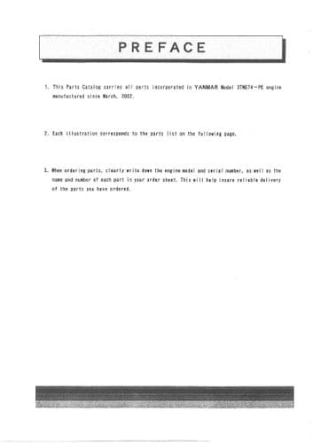 Yanmar Engine 3TNE74-PE Parts Manual