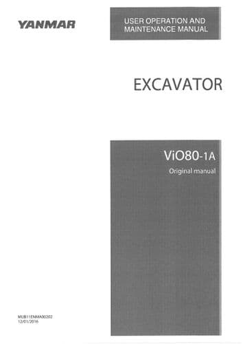 Yanmar Excavator ViO801A Operators Manual