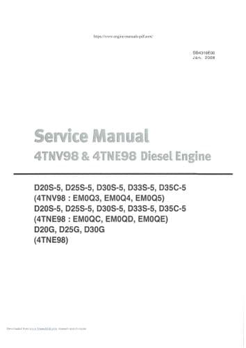 Yanmar Industrial Diesel Engine 4TNV98 & 4TNE98 Workshop Service Manual