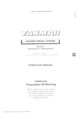 Yanmar marine Diesel Engine 2GM20 F V C & 3GM F C V Operators Manual