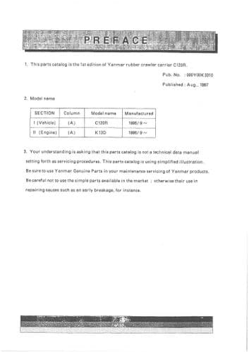 Yanmar Tracked Dumper C120R  Parts Manual