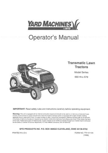 Yard Machines Transmatic Lawn Tractors 660-679 Operators Manual