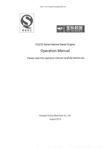 Yuchai Marine Diesel Engine YC6TD Operators Manual