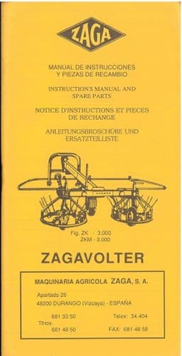 Zaga Hay Tedder Zagavolter ZK 3.000 ZKM 3.000 Operators & Parts Manual