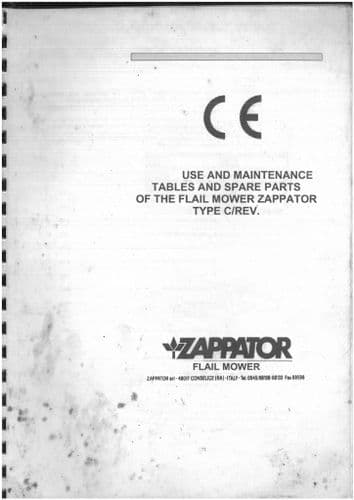 Zappator Flail Mower Type C/REV Operators Manual and Parts List