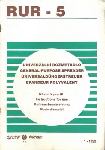 Zetor Manure Spreader Model RUR-5 Operators Manual - RUR5