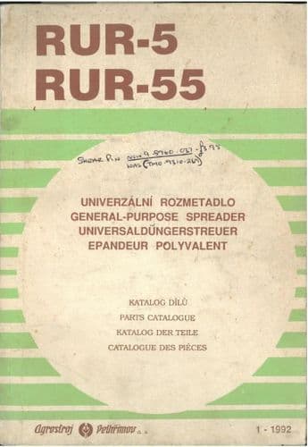 Zetor Manure Spreader Models RUR-5 & RUR-55 Parts Manual - RUR5 RUR55