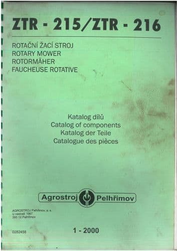 Zetor Rotary Mower ZTR215 & ZTR216 Parts Manual - ZTR 215 216