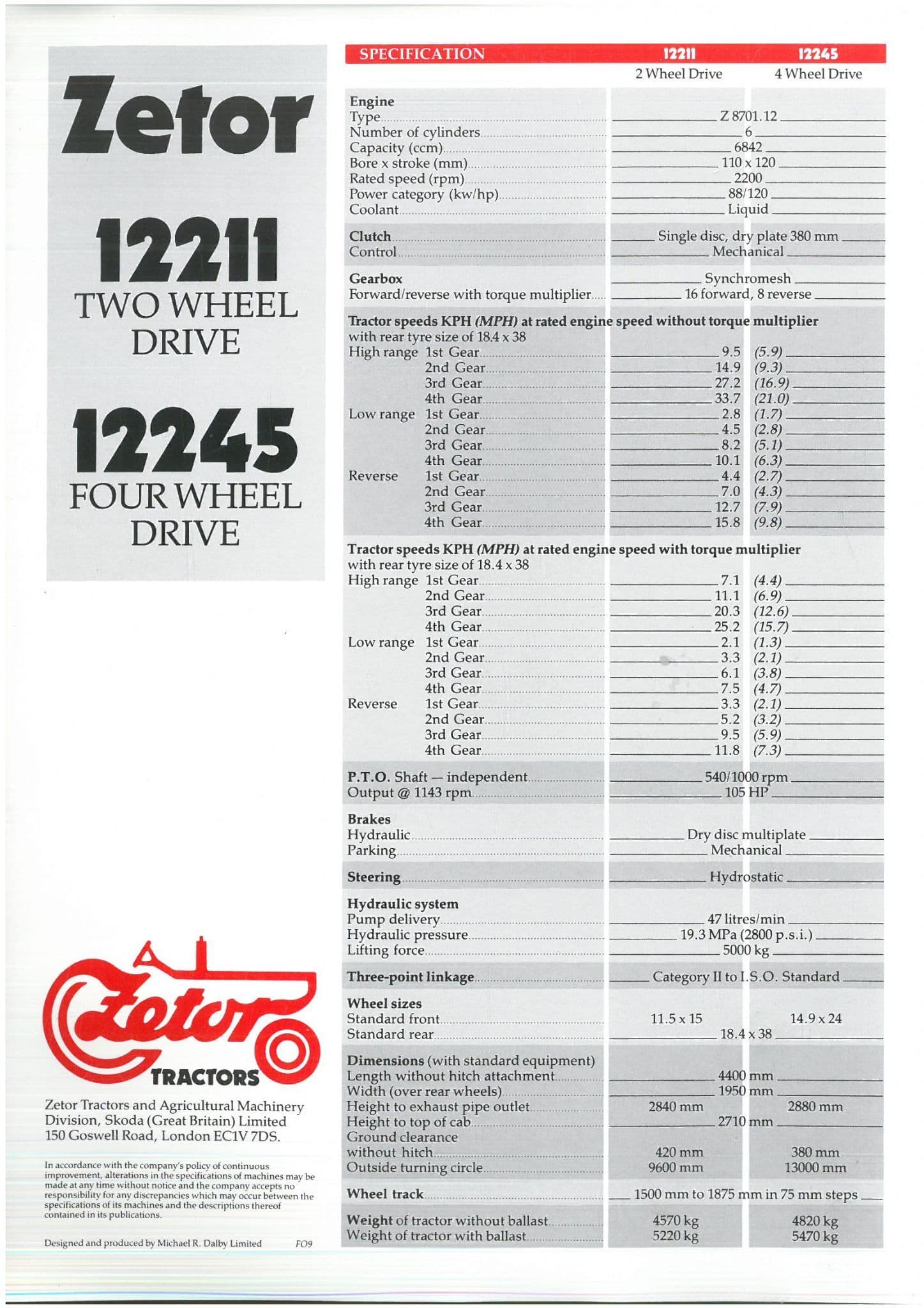 12245 Zetor Tractor 12211 2wd & 12245 4wd Brochure