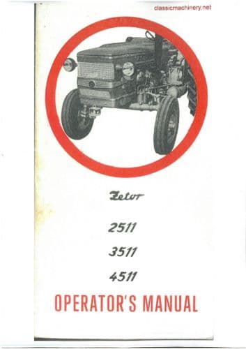 Zetor Tractor 2511 3511 4511 Operators Manual