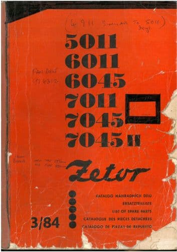 Zetor Tractor 5011 6011 6045 7011 7045 7045H Parts Manual