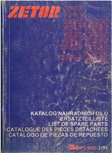 Zetor Tractor 7520 7540 8520 8540 9520 9540 10520 10540 Turbo & Intercooler Turbo Parts Manual