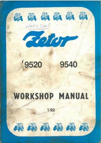 Zetor Tractor 9520 9540 Workshop Service Manual