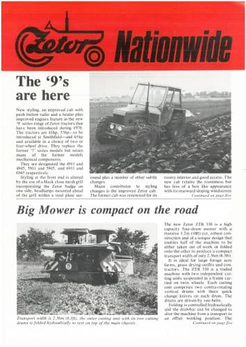 Zetor Tractor Nationwide Newsletter Brochure