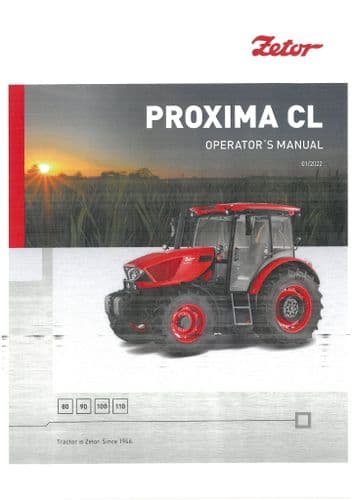 Zetor Tractor Proxima CL 80 90 100 110 - 2018 Operators Manual