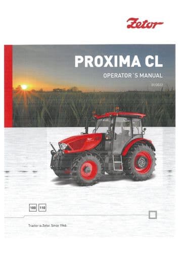 Zetor Tractor Proxima CL 80 90 100 110 - 2022 Operators Manual