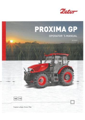 Zetor Tractor Proxima GP 100 110 - 2022  Operators Manual