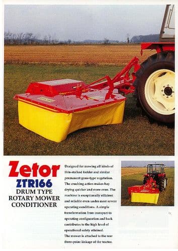Zetor ZTR166 Drum Type Rotary Mower Conditioner Brochure