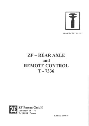 ZF - Tractor T-7336 Rear Axle & Remote Control Workshop Service Manual