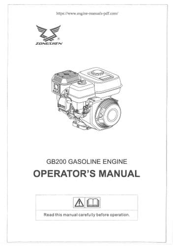 Zongshen Gasoline Engine GB200 Operators Manual