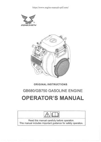 Zongshen Gasoline Engine GB680 GB750 Operators Manual