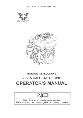 Zongshen Gasoline Engine NH225 Operators Manual