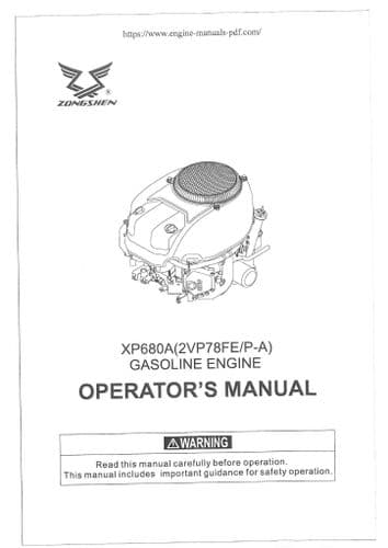 Zongshen Gasoline Engine XP680 Operators Manual