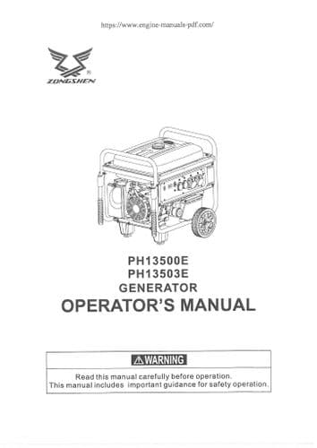 Zongshen Generator PH13500E PH13503E Operators Manual