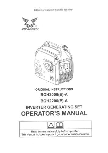 Zongshen Inverter Generating Set BQH2000(E)-A BQH2200(E)-A Operators Manual
