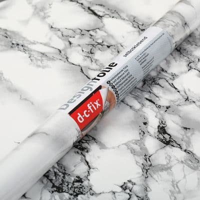 90cm White Black Marble Sticky Back Vinyl (200-5277) Lengths from 1m to 15m