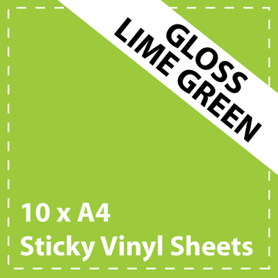 Vinyl Sheets 10 x A4 Gloss Lime Green Sticky Vinyl Sheets - Craft Robo, CriCut & Crafts