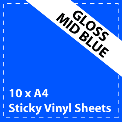 Vinyl Sheets 10 x A4 Gloss Mid Blue Sticky Vinyl Sheets - Craft Robo, CriCut & Crafts
