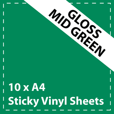 Vinyl Sheets 10 x A4 Gloss Mid Green Sticky Vinyl Sheets - Craft Robo, CriCut & Crafts