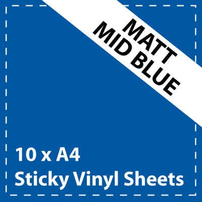 Vinyl Sheets 10 x A4 Matt Mid Blue Sticky Vinyl Sheets - Craft Robo, CriCut & Crafts
