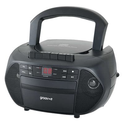 Groove Traditional Boombox Cd & Cassette Player Radio Blk GV0833