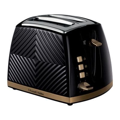 Russell Hobbs 2 Slice Groove Toaster Black W Brushed Gold RH6390