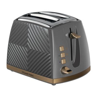 Russell Hobbs 2 Slice Groove Toaster Grey W Brushed Gold RH6392