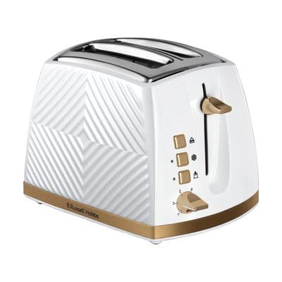 Russell Hobbs 2 Slice Groove Toaster White W Brushed Gold RH6391