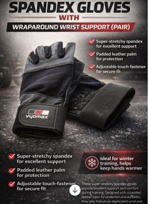 SPANDEX GLOVES WITH WRAPAROUND WRIST SUPPORT (PAIR)