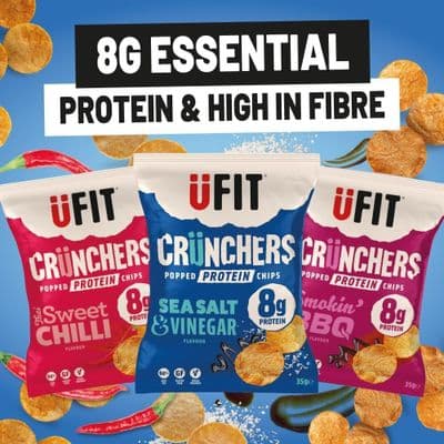 UFIT Crunchers Popped Chips, High Protein Healthy Crisps - 35 g (Pack of 18)