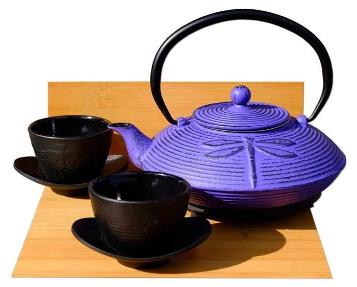Cast Iron Purple Dragonfly Tea set D Tetsubin teapot kettle trivet