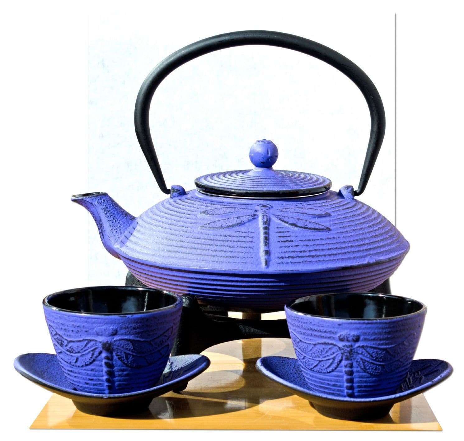 Cast Iron Purple Dragonfly Tea set D2 Tetsubin teapot kettle star