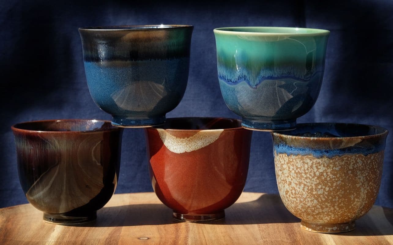 Ceramic Japanese Tea Cups X 5 multicoloured