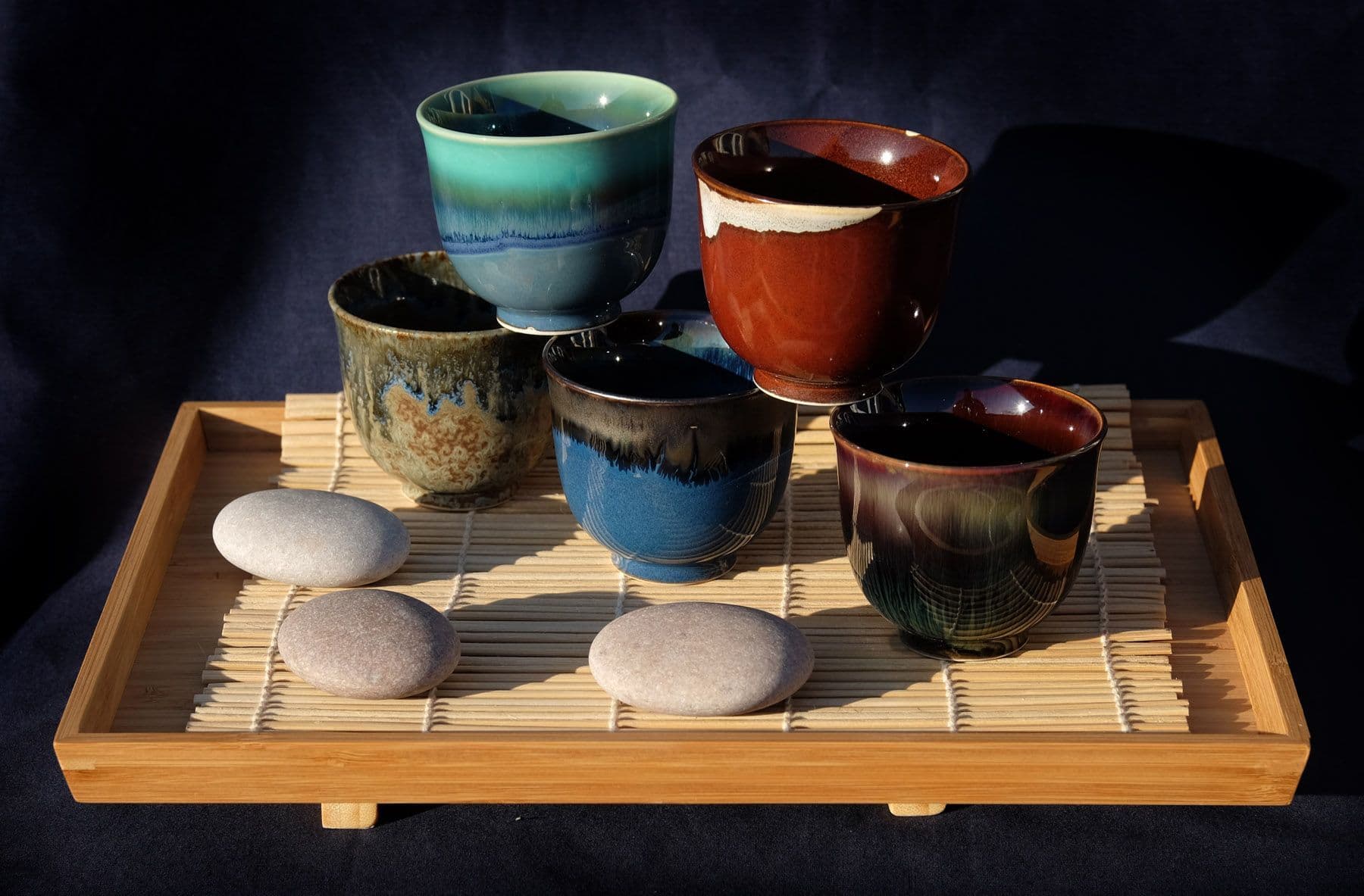 Ceramic Japanese Tea Cups X 5 multicoloured
