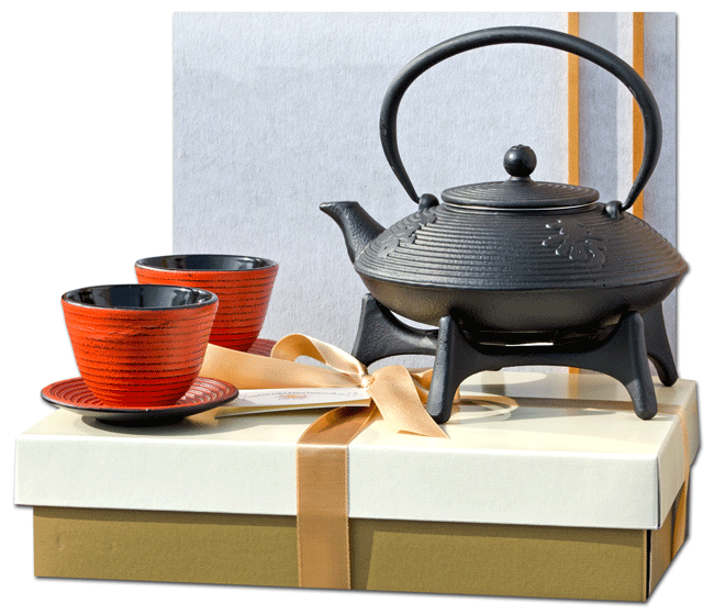 Gift box W cast iron Tetsubin calligraphy black teapot 0 8L Star Trivet