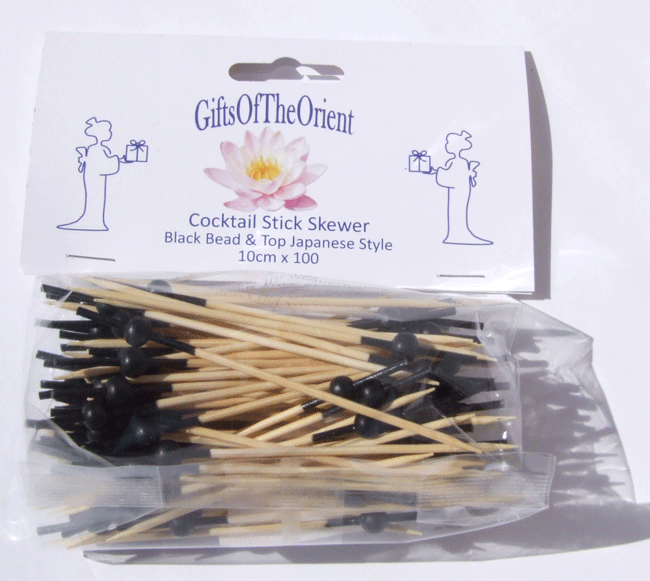 Set of Bamboo Wood Boats Midi Black & Red Bead Cocktail Sticks for