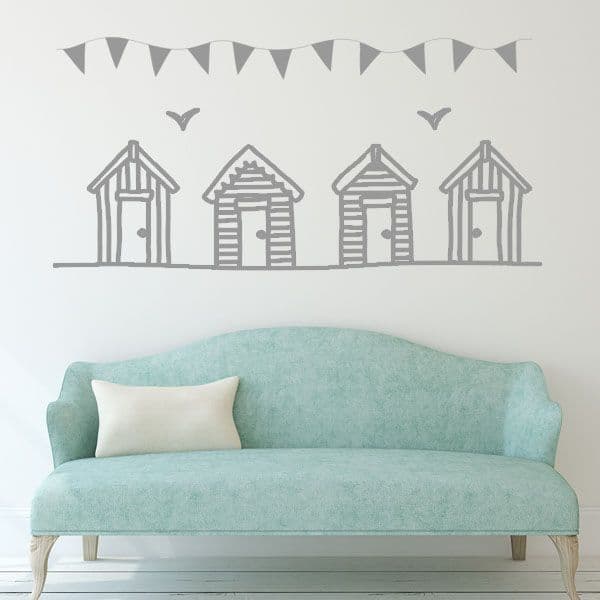 Beach Huts and Bunting Wall Stickers Decals