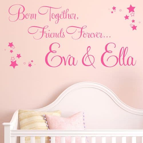 Born Together, Friends Forever Personalised Twins Wall sticker / decal
