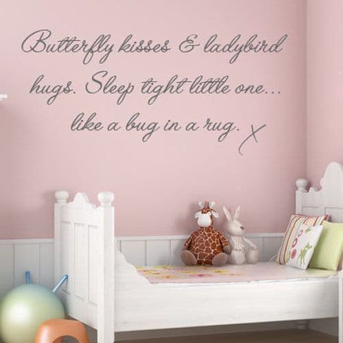 BUTTERFLY KISSES CHILDRENS BABY NURSERY WORD ART ~ Wall sticker / decals